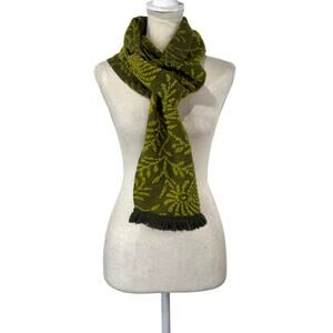 Nordstrom Knit Boiled Wool Scarf Felted Green Floral Rectangular